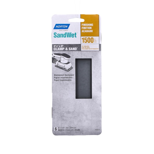 Norton Abrasives Norton SandWet 9 in. L X 3 in. W 1500 Grit Silicon Carbide Sanding Sheet 6 pk 07660768529 - main